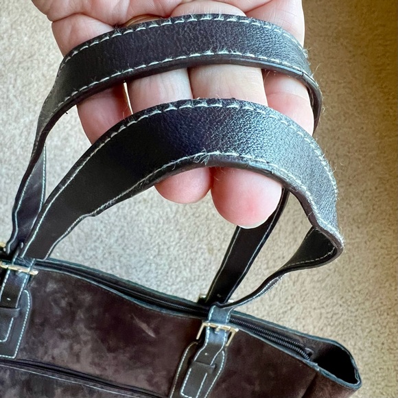 Vintage Pamela McCoy Wavy Color Block Genuine Suede Tote - Picture 6 of 13